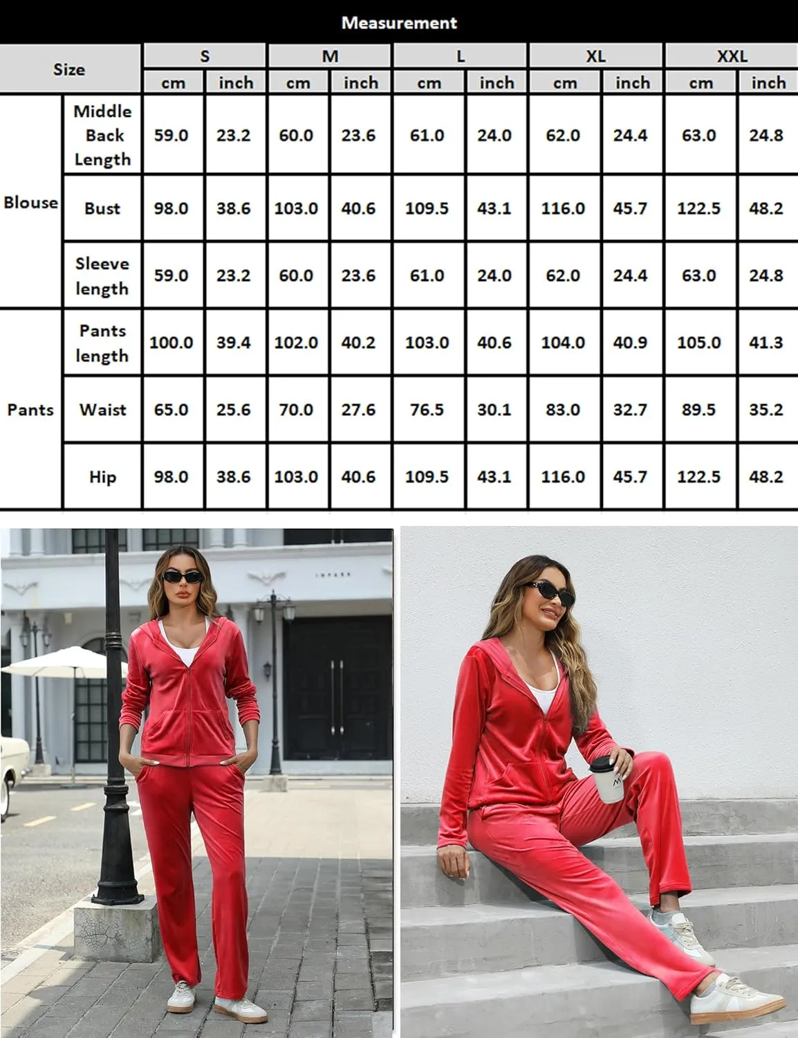 Marvmys Velour Tracksuit Womens 2 Piece Outfits Velvet Sweatsuit Jogging Suit Full Zip Up Hoodie and Sweatpants Set