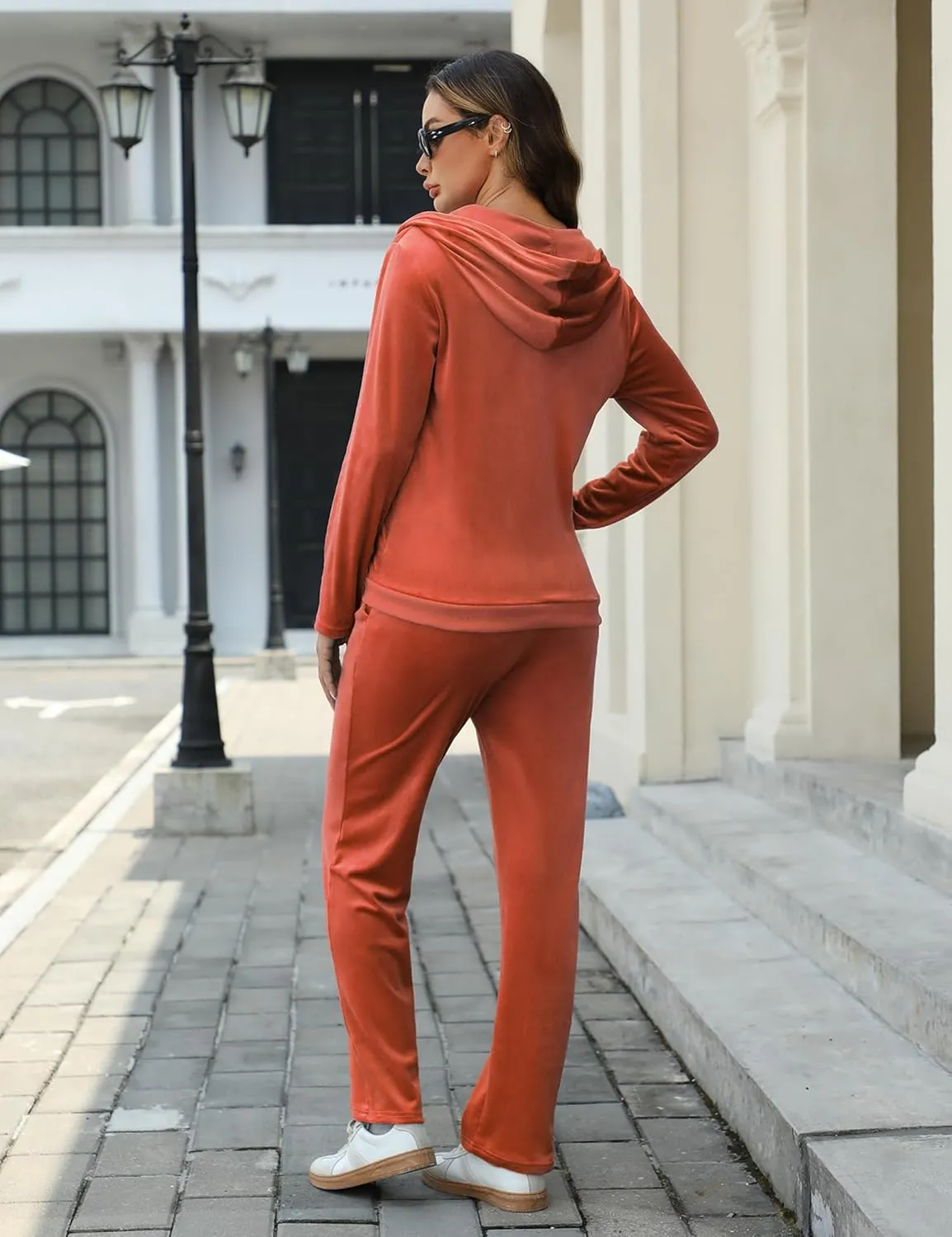 Marvmys Velour Tracksuit Womens 2 Piece Outfits Velvet Sweatsuit Jogging Suit Full Zip Up Hoodie and Sweatpants Set