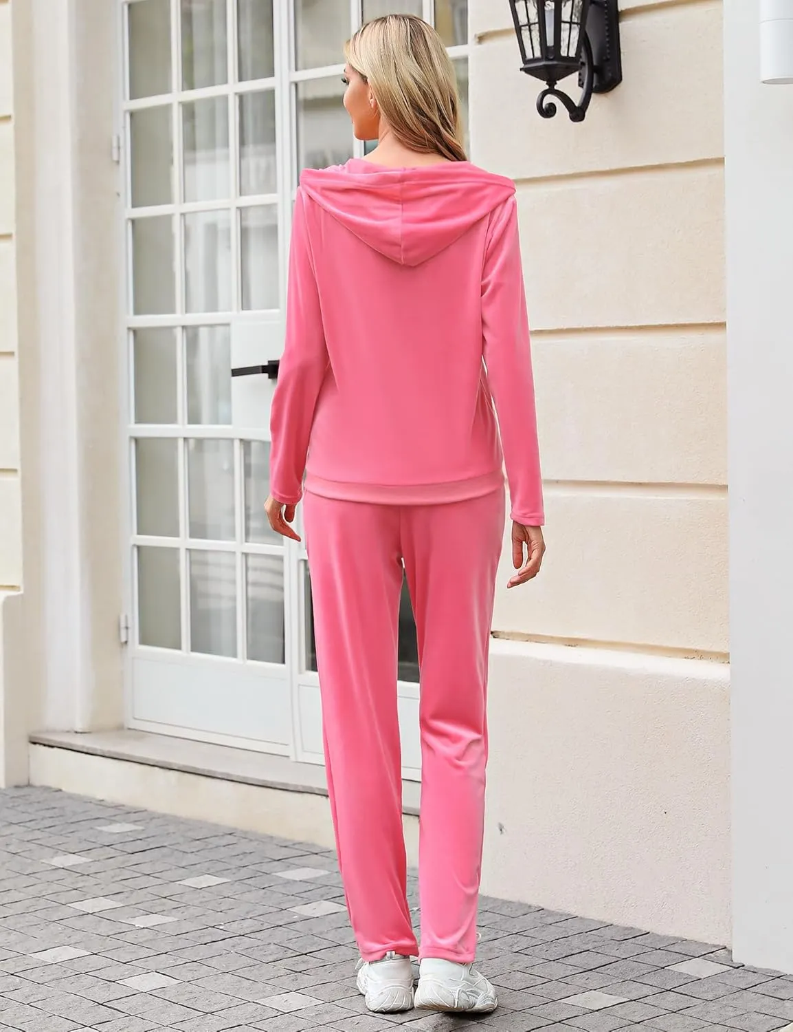 Marvmys Velour Tracksuit Womens 2 Piece Outfits Velvet Sweatsuit Jogging Suit Full Zip Up Hoodie and Sweatpants Set