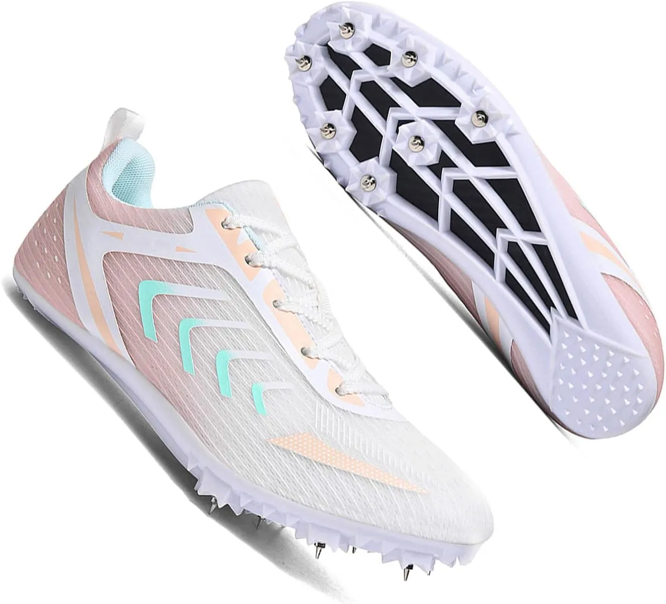 MEBAMY Mens Womens Track and Field Shoes Sprint Sport Sneakers Mesh Breathable Professional Running Nail Spikes Shoes for Boys Girls,Pink