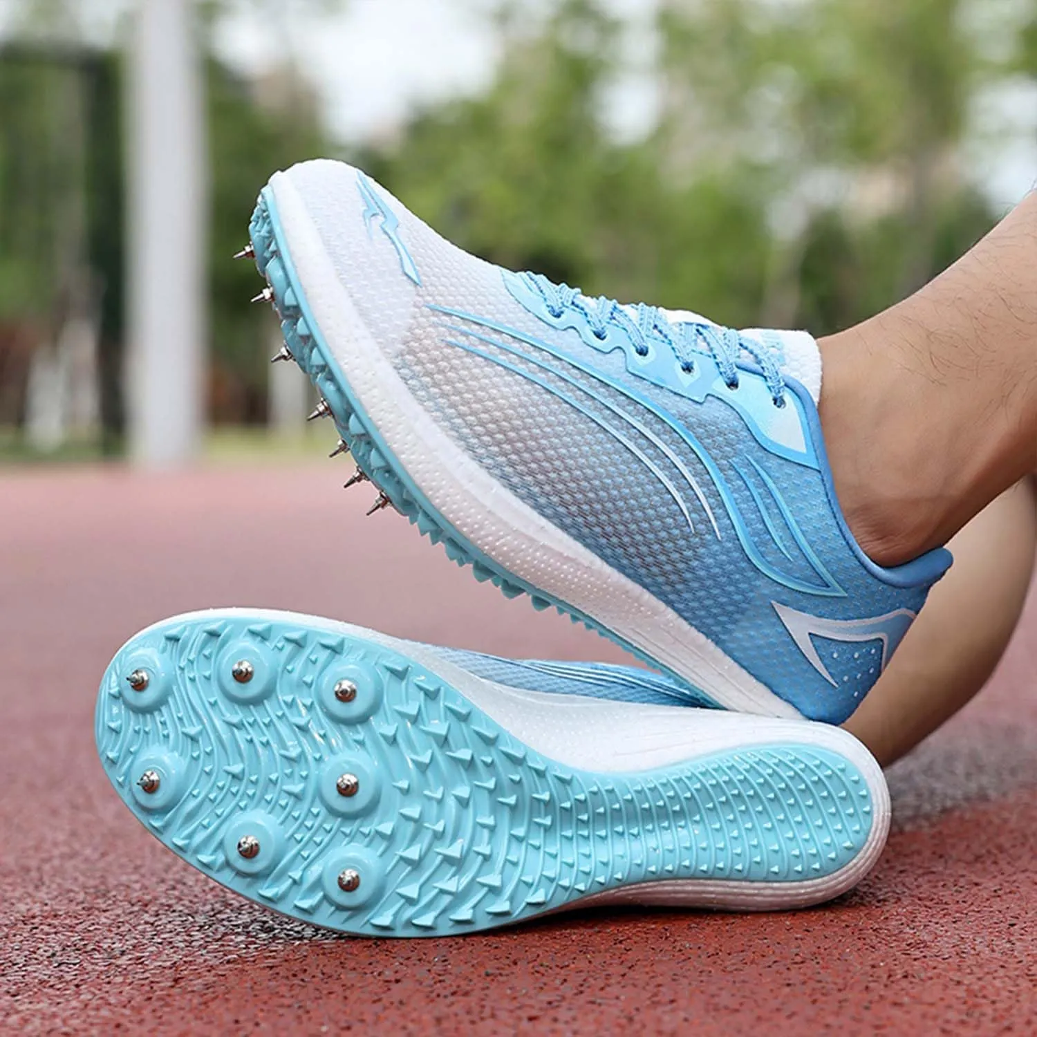 MEBAMY Mens Womens Track and Field Shoes Sprint Sport Sneakers Mesh Breathable Professional Running Nail Spikes Shoes for Boys Girls,Pink