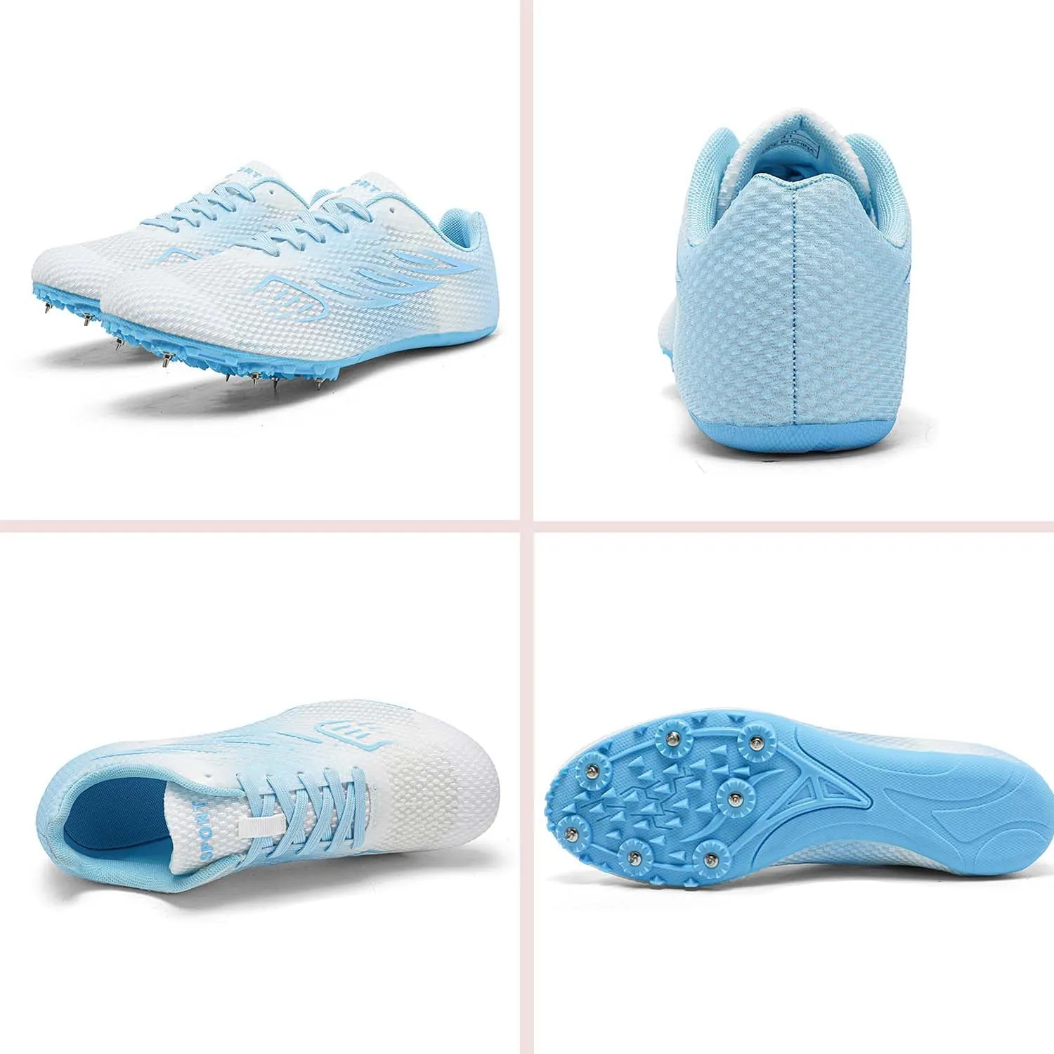 MEBAMY Mens Womens Track and Field Shoes Sprint Sport Sneakers Mesh Breathable Professional Running Nail Spikes Shoes for Boys Girls,Pink
