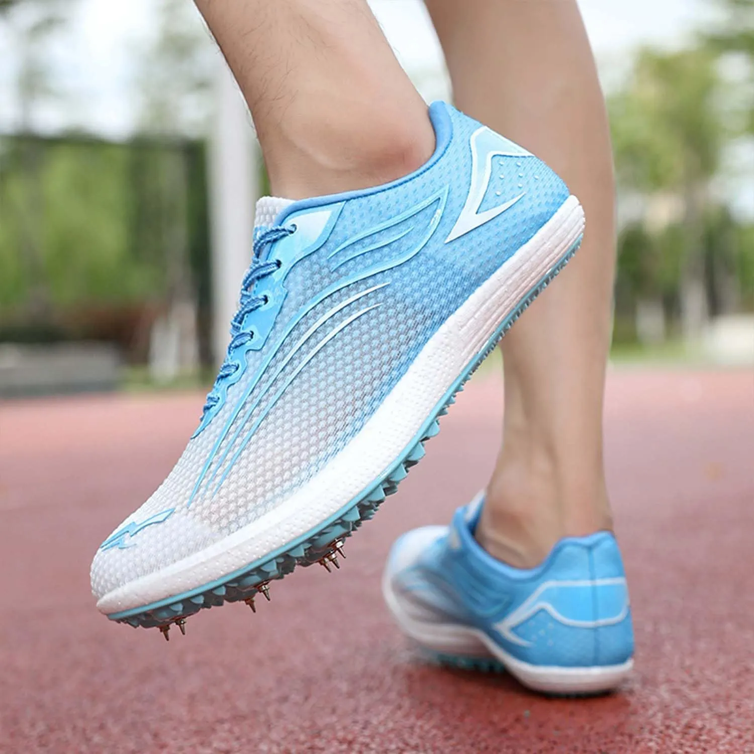 MEBAMY Mens Womens Track and Field Shoes Sprint Sport Sneakers Mesh Breathable Professional Running Nail Spikes Shoes for Boys Girls,Pink