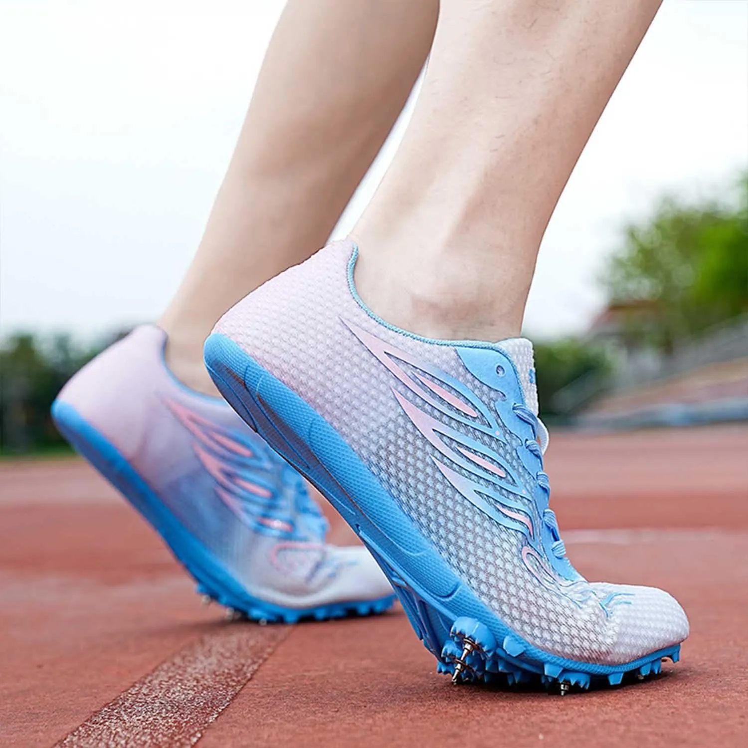 MEBAMY Mens Womens Track and Field Shoes Sprint Sport Sneakers Mesh Breathable Professional Running Nail Spikes Shoes for Boys Girls,Pink