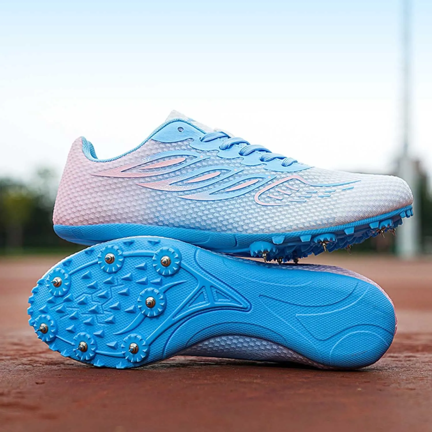 MEBAMY Mens Womens Track and Field Shoes Sprint Sport Sneakers Mesh Breathable Professional Running Nail Spikes Shoes for Boys Girls,Pink