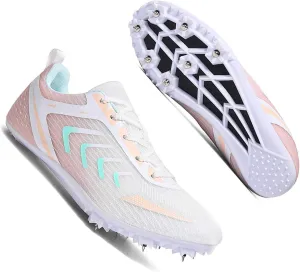MEBAMY Mens Womens Track and Field Shoes Sprint Sport Sneakers Mesh Breathable Professional Running Nail Spikes Shoes for Boys Girls,Pink