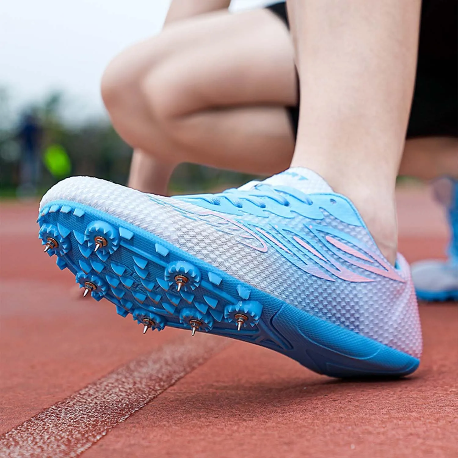 MEBAMY Mens Womens Track and Field Shoes Sprint Sport Sneakers Mesh Breathable Professional Running Nail Spikes Shoes for Boys Girls,Pink
