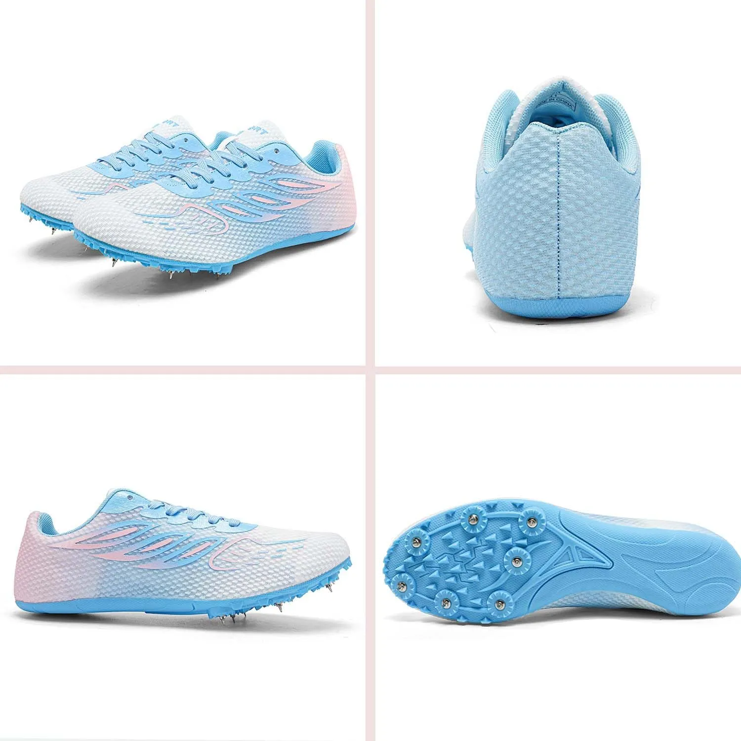 MEBAMY Mens Womens Track and Field Shoes Sprint Sport Sneakers Mesh Breathable Professional Running Nail Spikes Shoes for Boys Girls,Pink