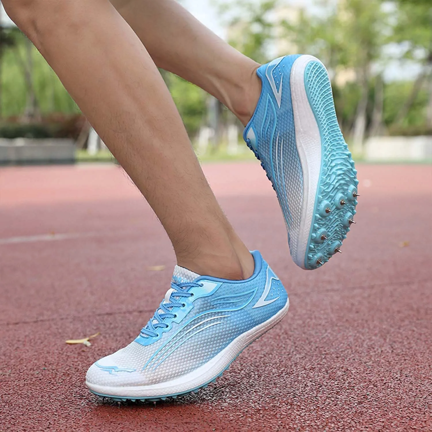 MEBAMY Mens Womens Track and Field Shoes Sprint Sport Sneakers Mesh Breathable Professional Running Nail Spikes Shoes for Boys Girls,Pink