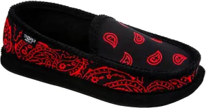 Men KS-002E Black/Red Embroidered Bandana Paisley Slip-On | Cozy, Colorful House Shoe Slippers | Ultra Cushion for Indoor and Outdoor