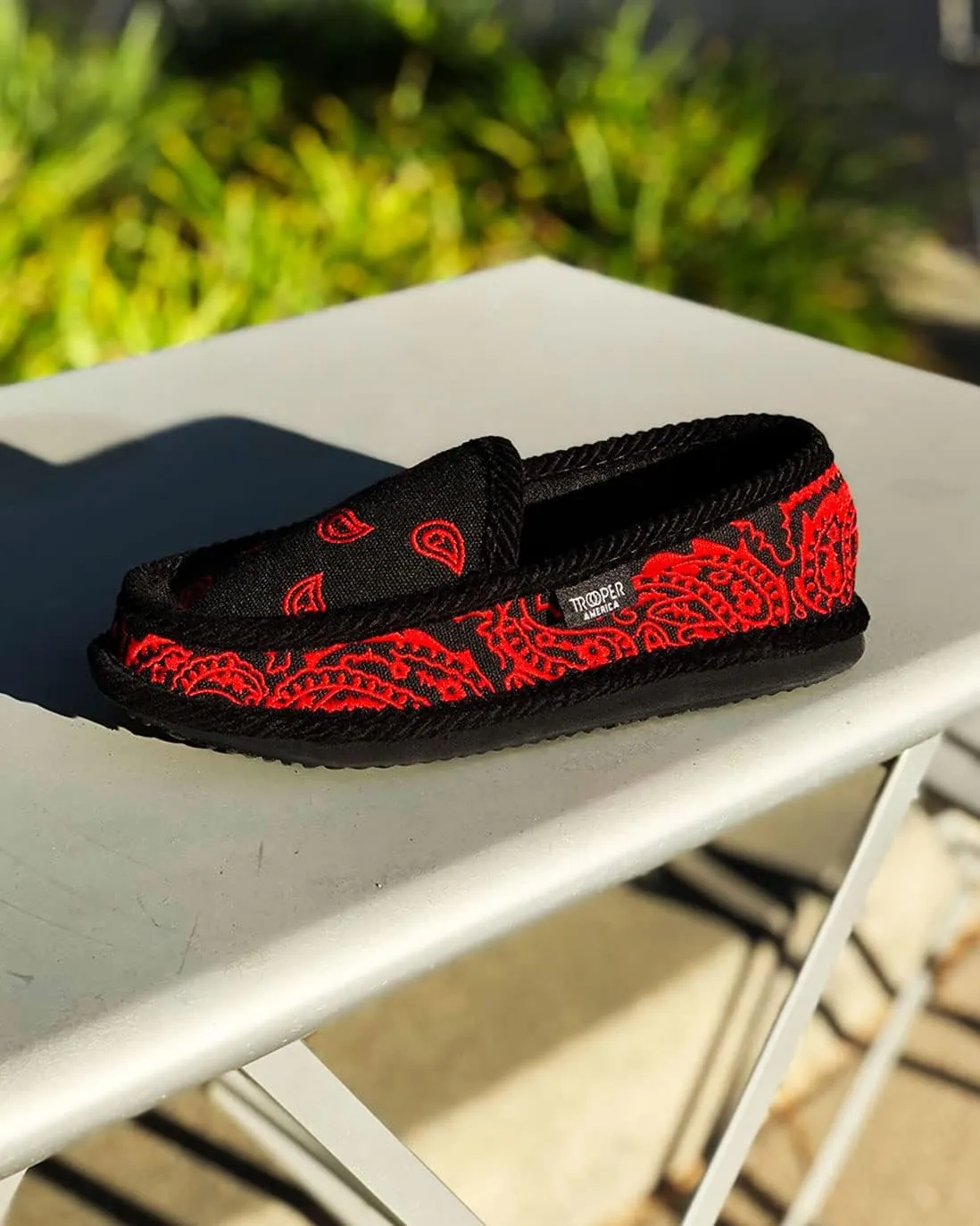 Men KS-002E Black/Red Embroidered Bandana Paisley Slip-On | Cozy, Colorful House Shoe Slippers | Ultra Cushion for Indoor and Outdoor