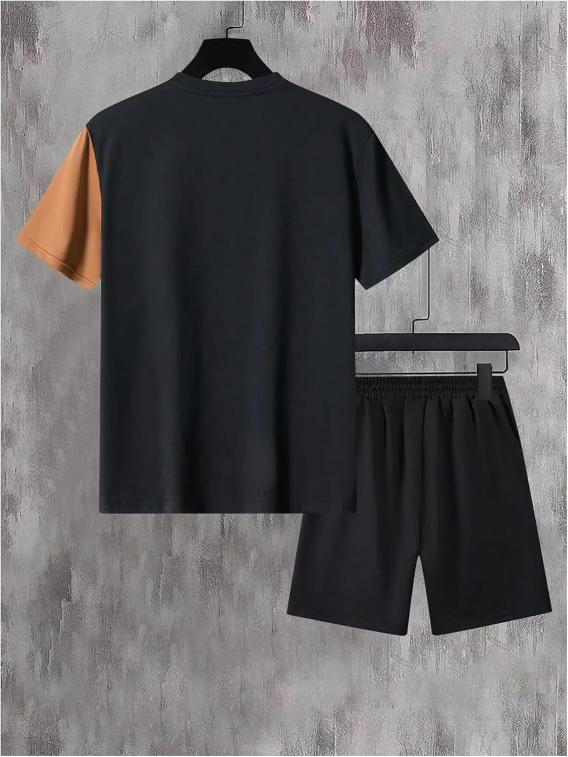 Men's 2 Piece Short Set Short Sleeve Colorblock T-shirts and Drawstring Waited Running Shorts Tracksuits