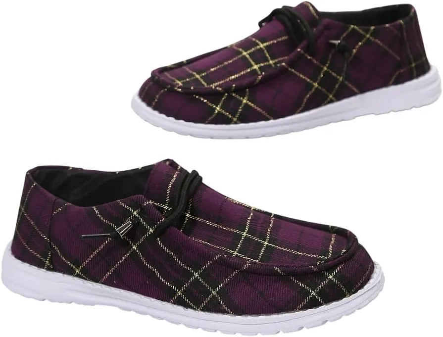 Men's & Women's Slip-On Loafers - Breathable Boat Deck Shoes with Non-Slip Sole, Comfortable Walking Shoes for Daily Outings & Retro Style (Blue Checkered)
