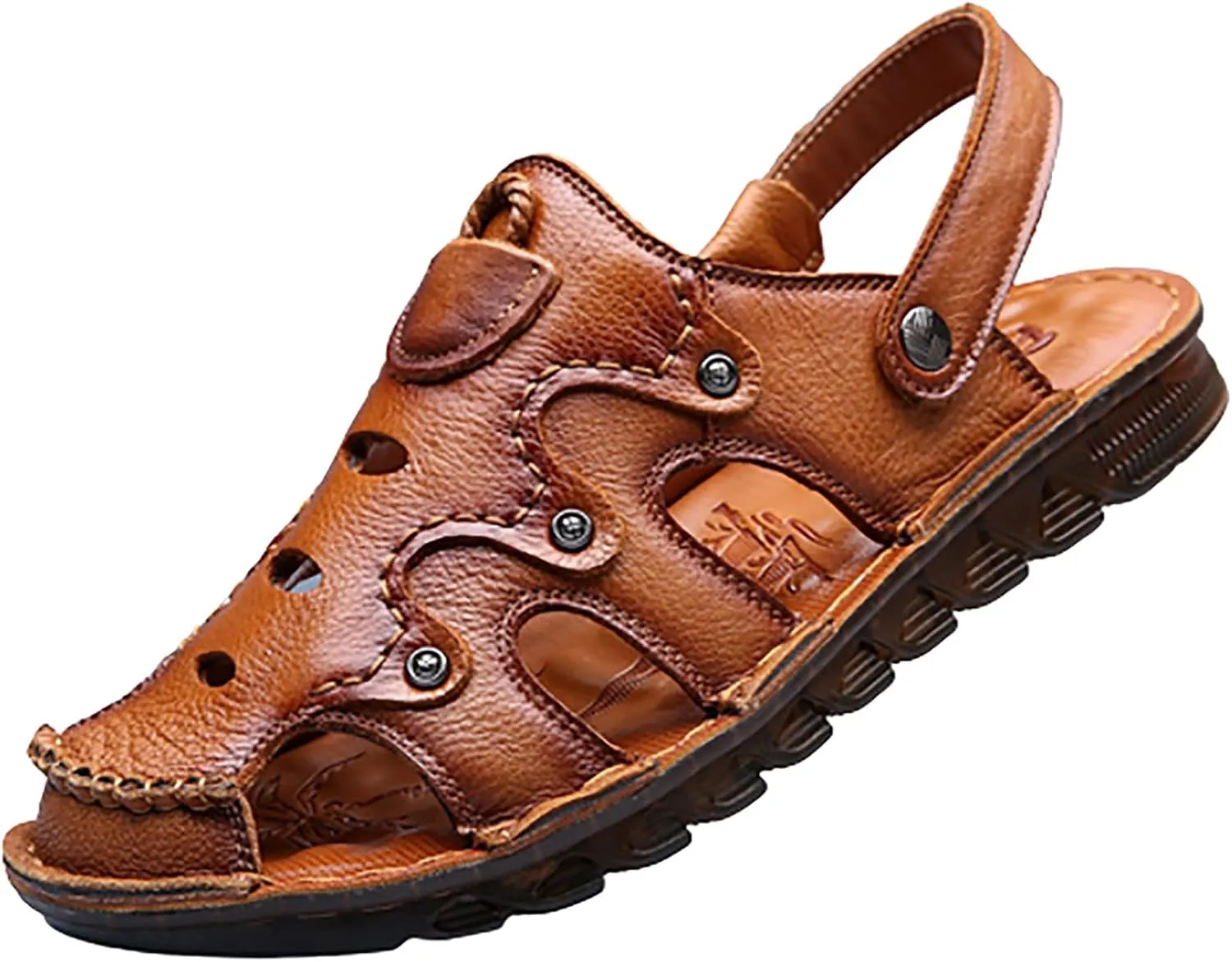 Mens Closed Toe Outdoor Beach Sandal, Summer Durable Convenient Shoe Buckle Closed Toe Sandals, Comfortable Adjustable the Heel Strap Leather Slippers