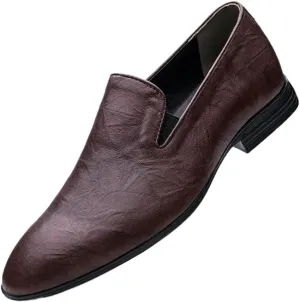 Men's Genuine Leather Dress Shoes Comfortable Slip On Monk Strap Loafers Classic Formal Business Shoes Stylish Office Wedding Non Slip Round Toe Oxford