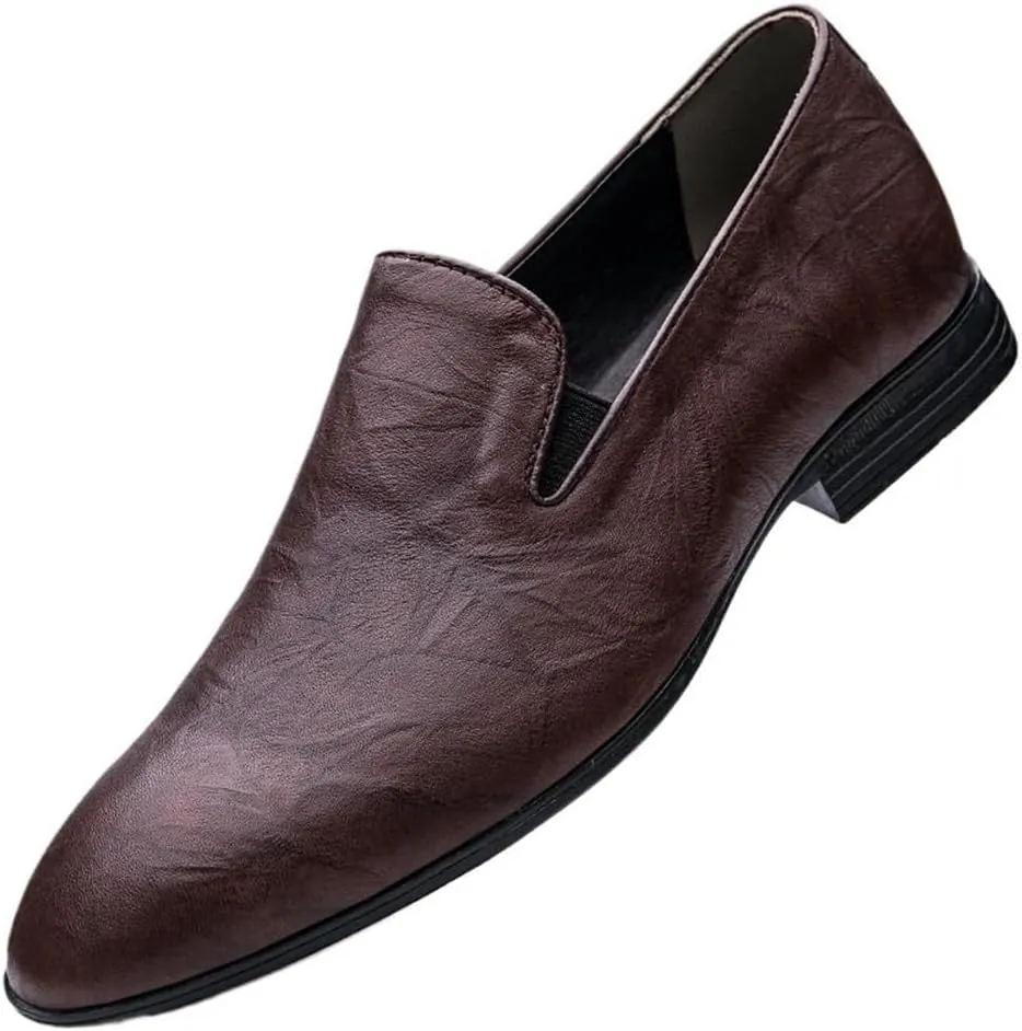 Men's Genuine Leather Dress Shoes Comfortable Slip On Monk Strap Loafers Classic Formal Business Shoes Stylish Office Wedding Non Slip Round Toe Oxford