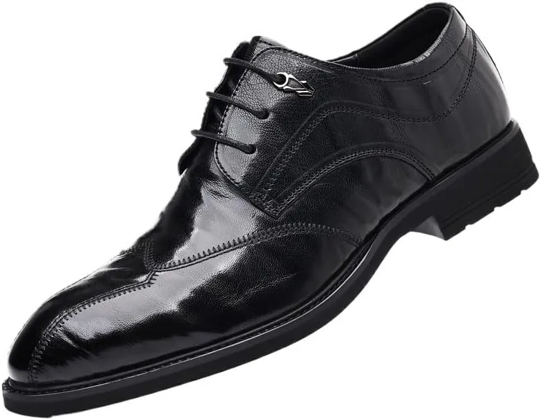 Men's Genuine Leather Dress Shoes, Lace Up Comfortable Monk Strap Loafers Classic Formal Business Shoes Stylish Office Party Wedding Non Slip Oxford