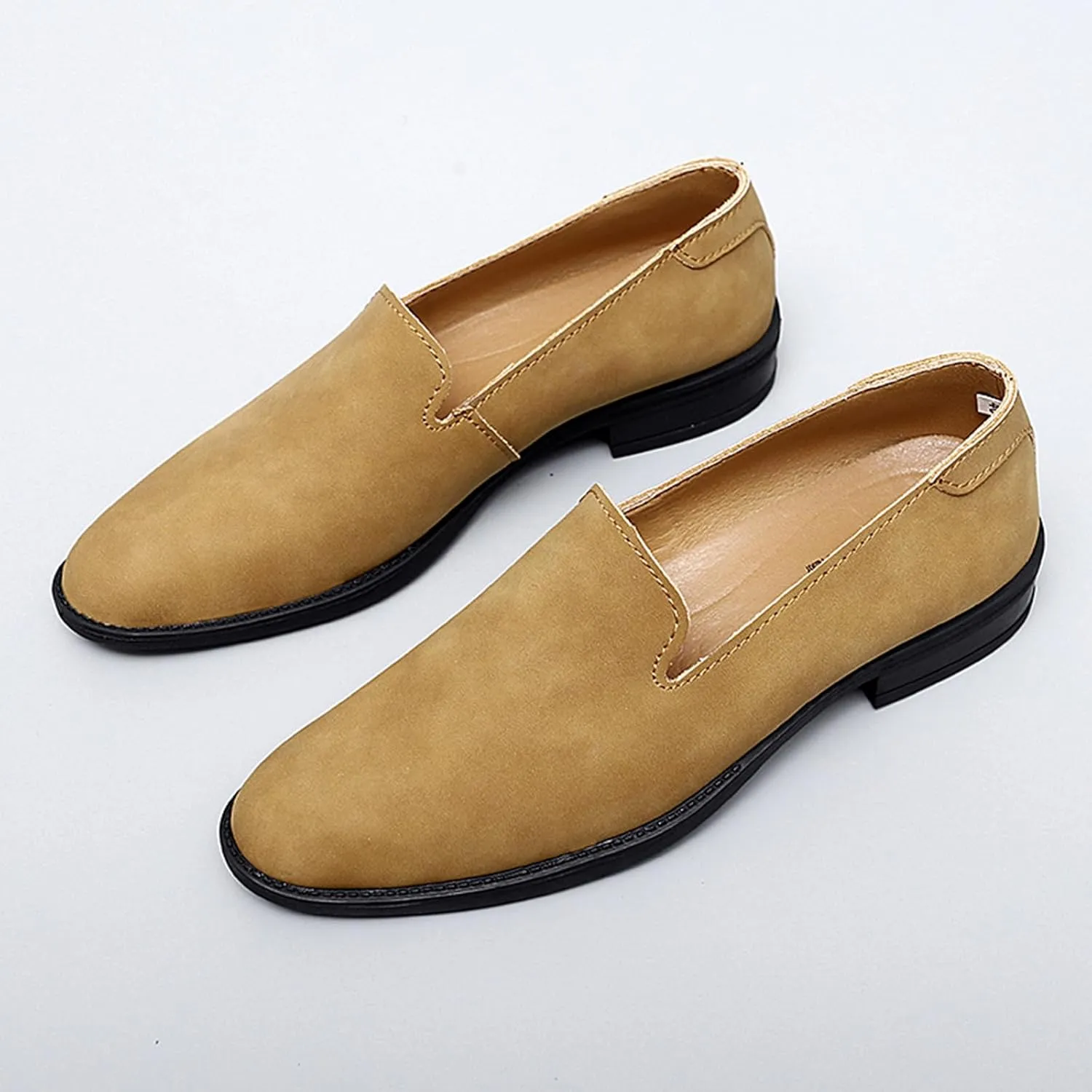 Men's Genuine Leather Slip On Dress Oxford Loafers Classic Simple Cap Toe Low Top Driving Shoes Lightweight Casual Business Formal Shoes