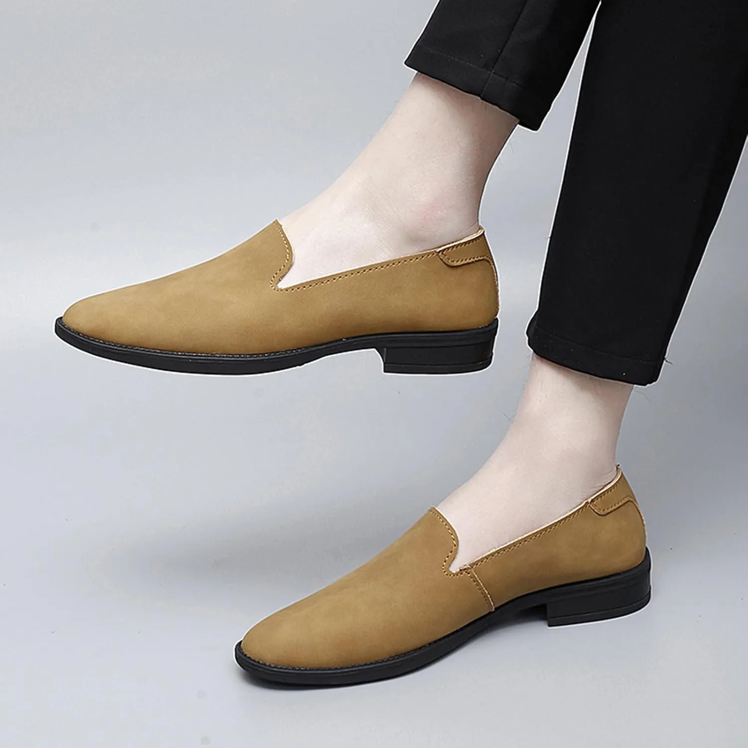 Men's Genuine Leather Slip On Dress Oxford Loafers Classic Simple Cap Toe Low Top Driving Shoes Lightweight Casual Business Formal Shoes