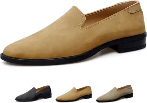 Men's Genuine Leather Slip On Dress Oxford Loafers Classic Simple Cap Toe Low Top Driving Shoes Lightweight Casual Business Formal Shoes