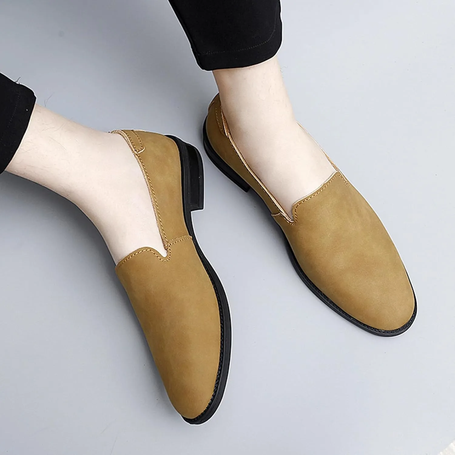 Men's Genuine Leather Slip On Dress Oxford Loafers Classic Simple Cap Toe Low Top Driving Shoes Lightweight Casual Business Formal Shoes