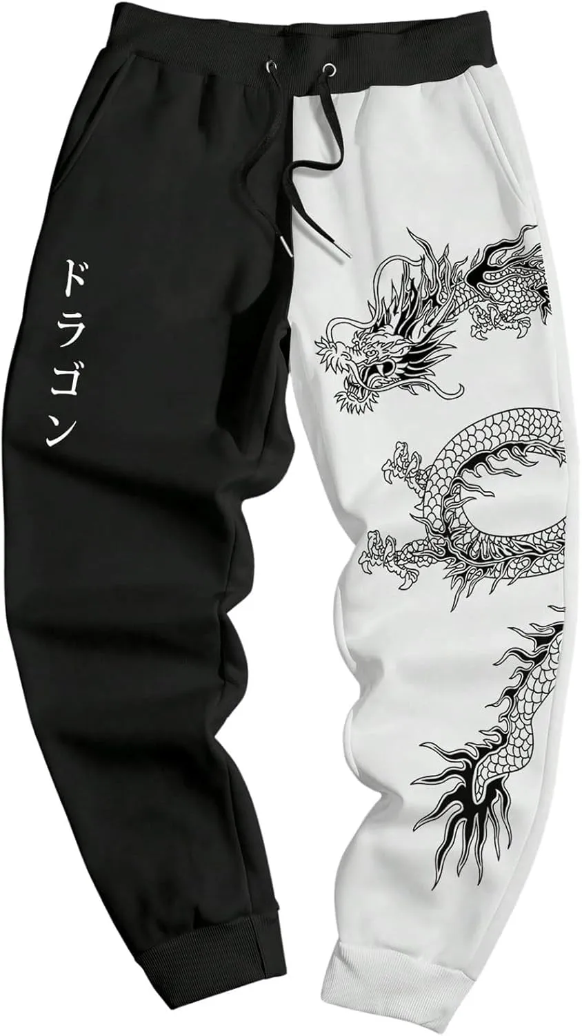 Men's Graphic Letter Print Sweatpants Drawstring Waist Tie Front Workout Pants Jogger Pants with Pocket