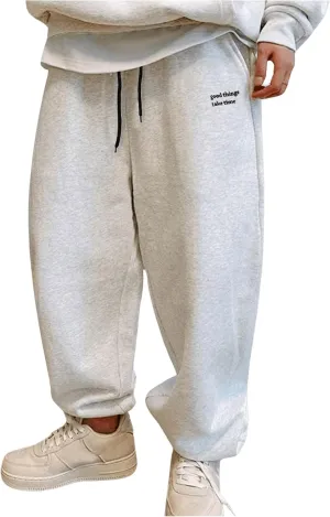 Men's Graphic Letter Print Sweatpants Drawstring Waist Tie Front Workout Pants Jogger Pants with Pocket
