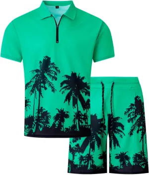 Mens Gym Sets 2 Piece Outfits Hawaiian Outfits For Men Workout Short Sleeve Zip Polo Sweatsuit For Men Mens Romper