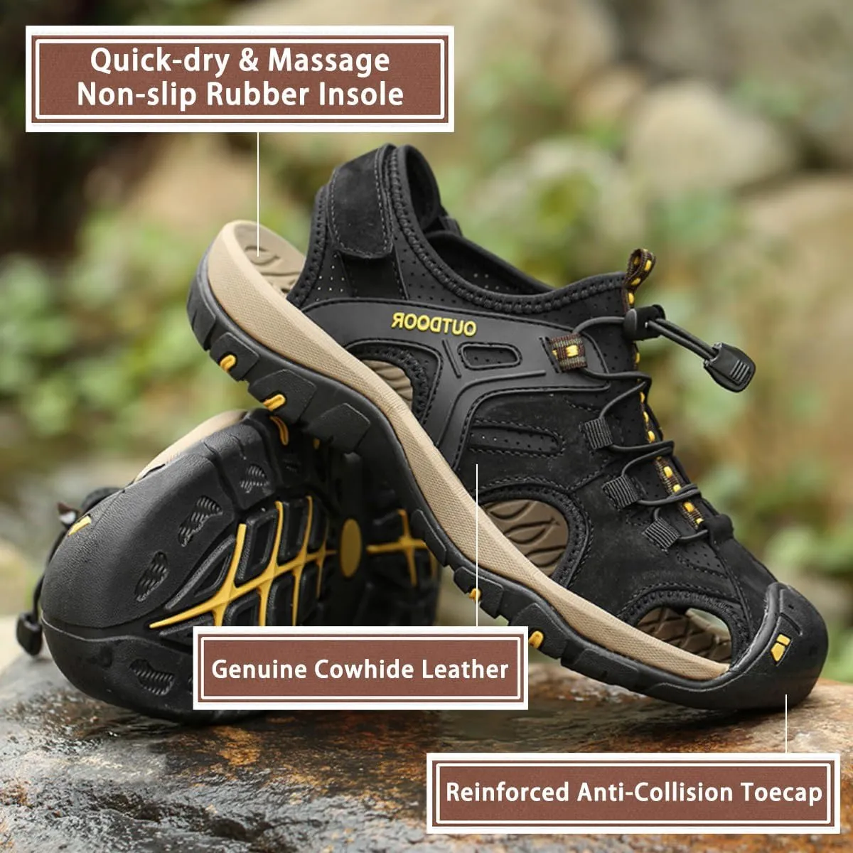 Men’s Hiking Trail Sandals: Outdoor Closed Toe Sport Shoes with Arch Support