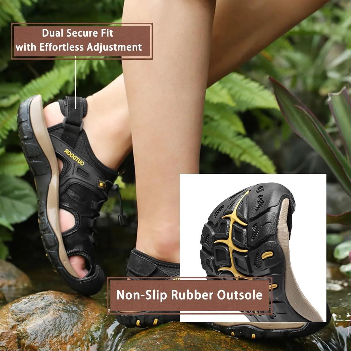 Men’s Hiking Trail Sandals: Outdoor Closed Toe Sport Shoes with Arch Support