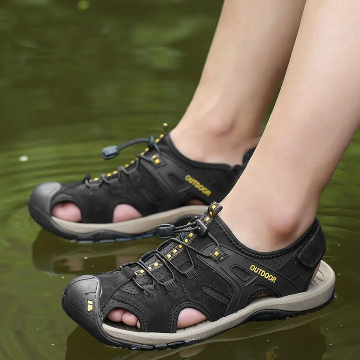 Men’s Hiking Trail Sandals: Outdoor Closed Toe Sport Shoes with Arch Support