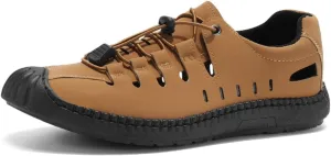 Men'S Leather Closed-Toe Outdoor Sandals - Adjustable Strap Non-Slip Sole For Beach Fishing & Hiking