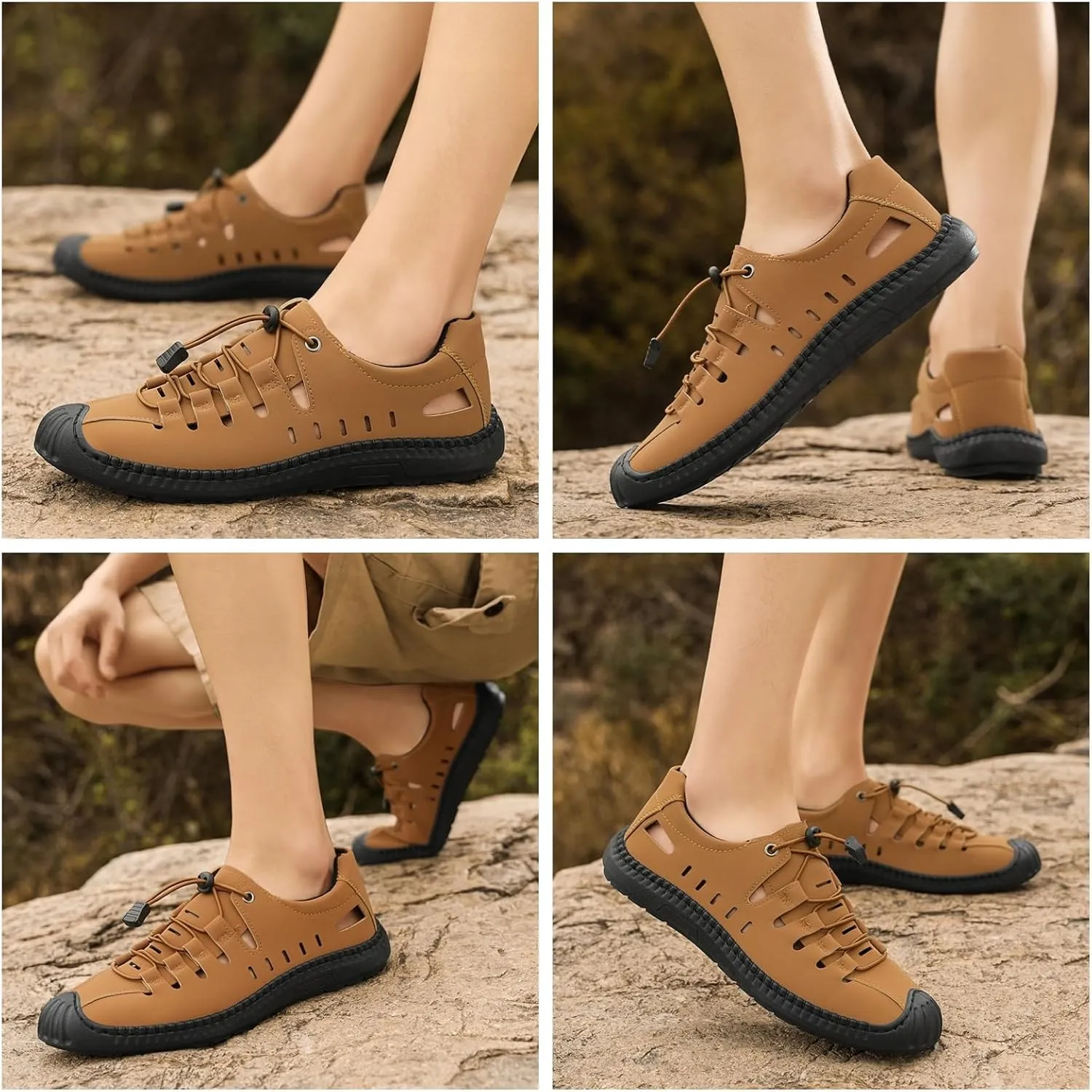 Men'S Leather Closed-Toe Outdoor Sandals - Adjustable Strap Non-Slip Sole For Beach Fishing & Hiking