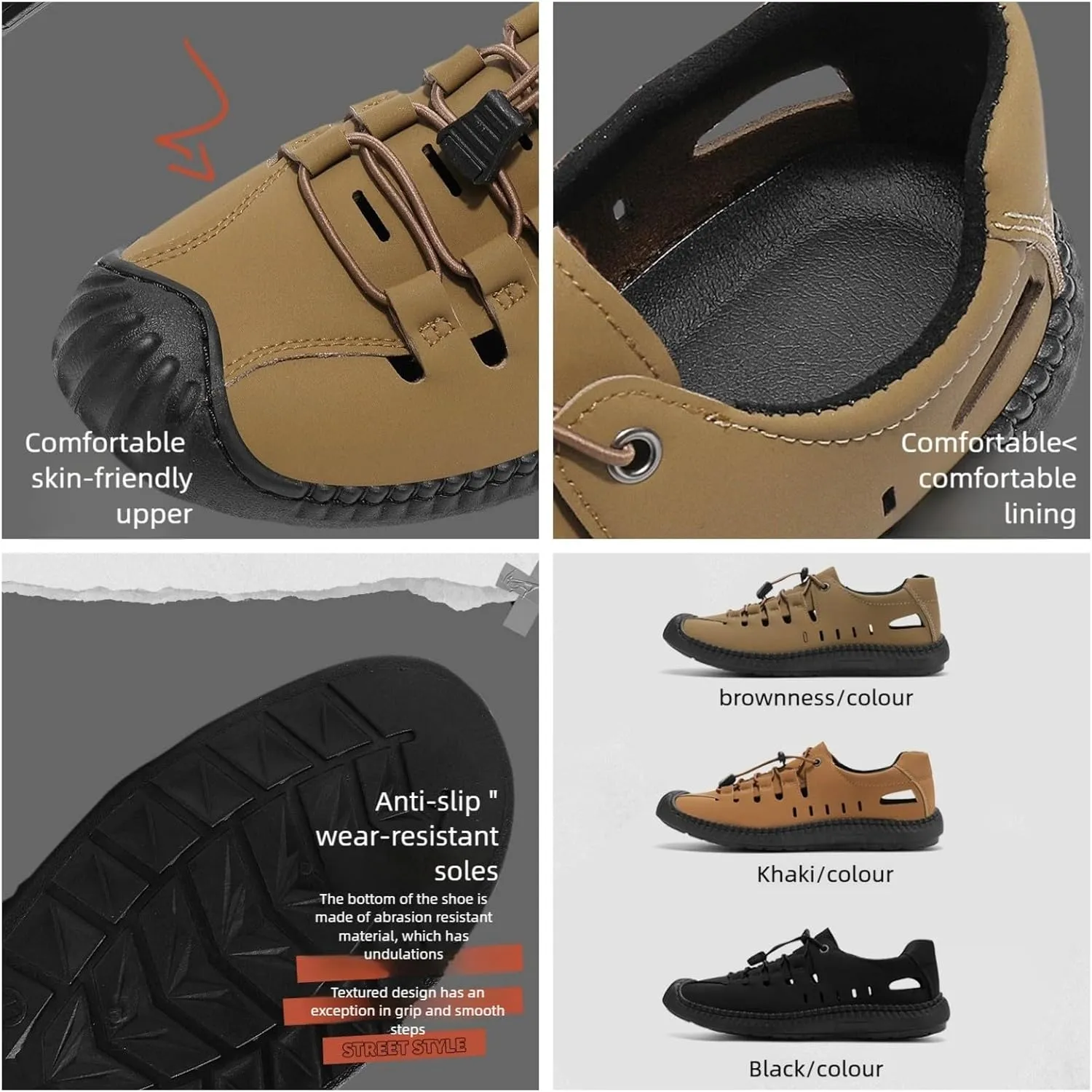 Men'S Leather Closed-Toe Outdoor Sandals - Adjustable Strap Non-Slip Sole For Beach Fishing & Hiking