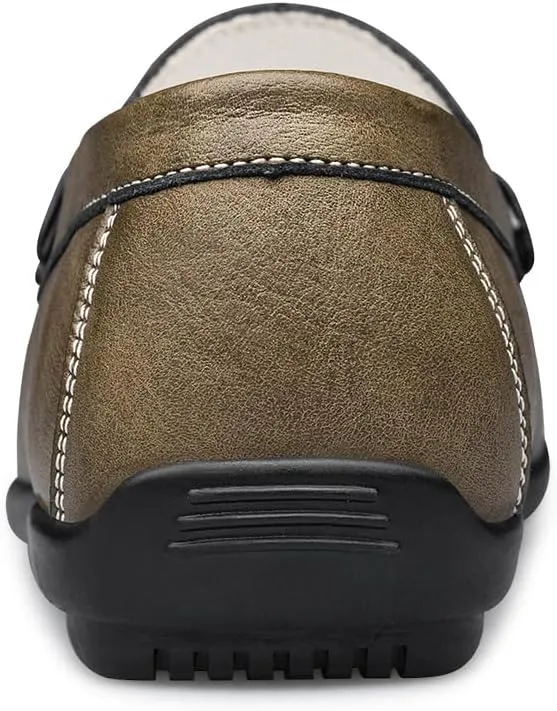 Mens Leather Loafers Slip-On Casual Shoes Flats Fashion Black Khaki Beige