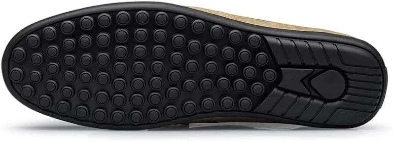 Mens Leather Loafers Slip-On Casual Shoes Flats Fashion Black Khaki Beige