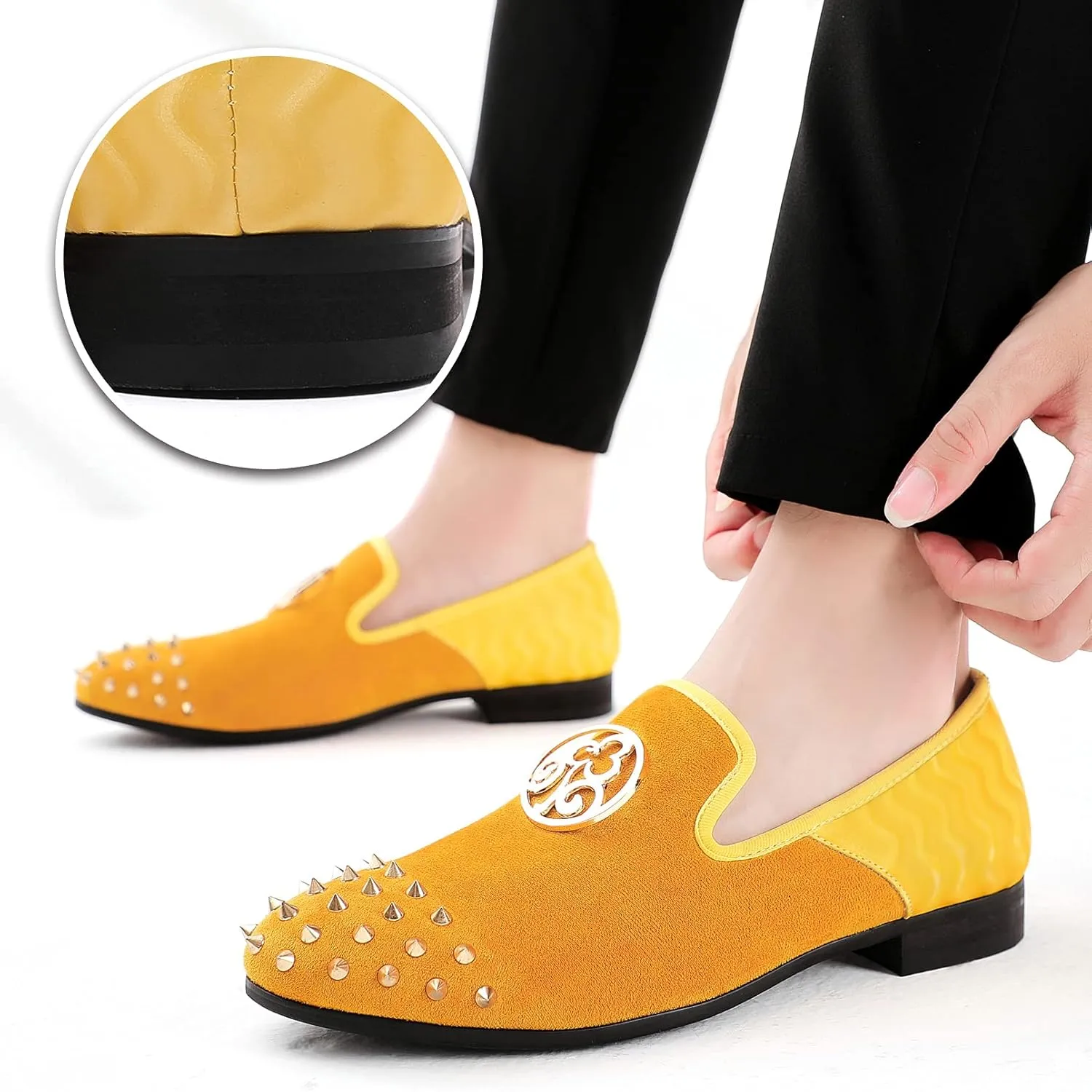 Mens Leopard Loafers Leather Embroidery Spiked Slip on Dress Shoes Slipper Luxury Fashion Penny Prom