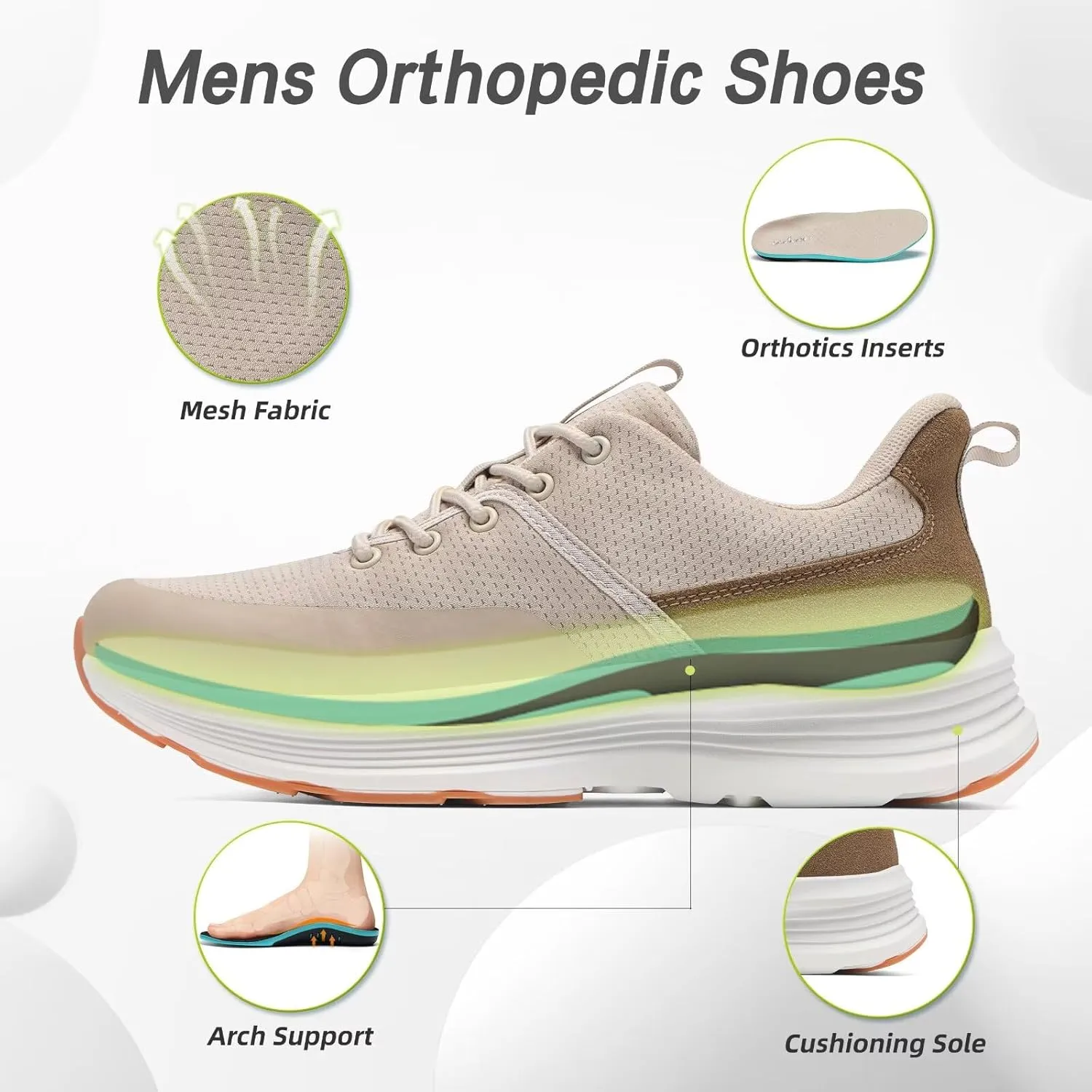 Men's Orthopedic Fashion Sneakers with Arch Support: Comfortable Plantar Fasciitis Walking Shoes, Orthotic High Arch Flat Feet Pain Relief Casual Work Tennis Athletic Sports Sneakers