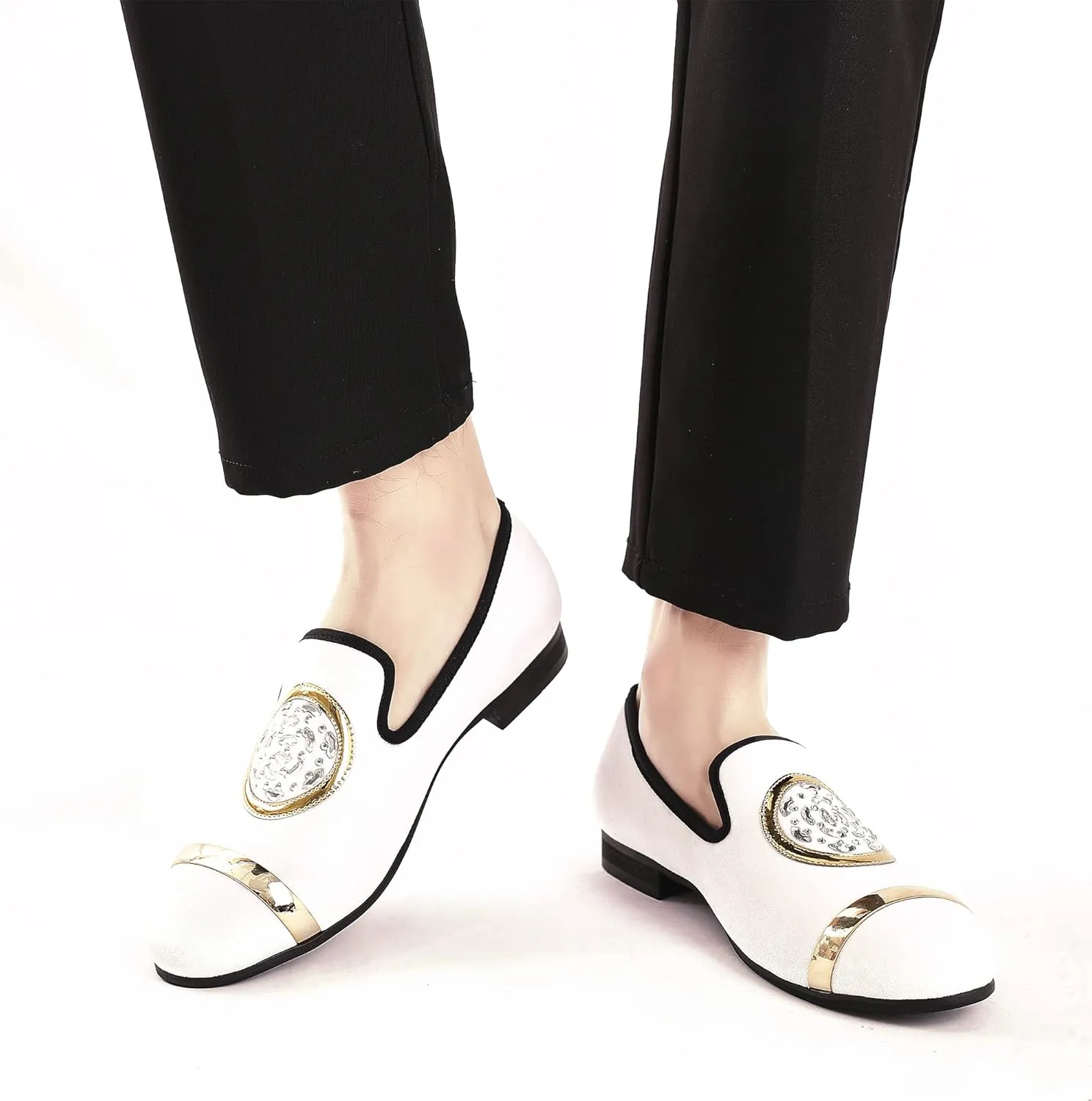 Mens Rhinestone Loafers Velvet Tuxedo Dress Shoes with Gold Plate Smoking Slippers Slip-On Penny Party Wedding Casual Shoes
