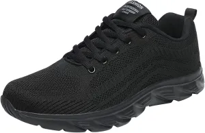 Mens Running Shoes Knit Breathable Fahion Sneakers Lace Up Black Platform for Food Service Non-Slip Casual Trainers Comfortable Lightweight Walking Shoes