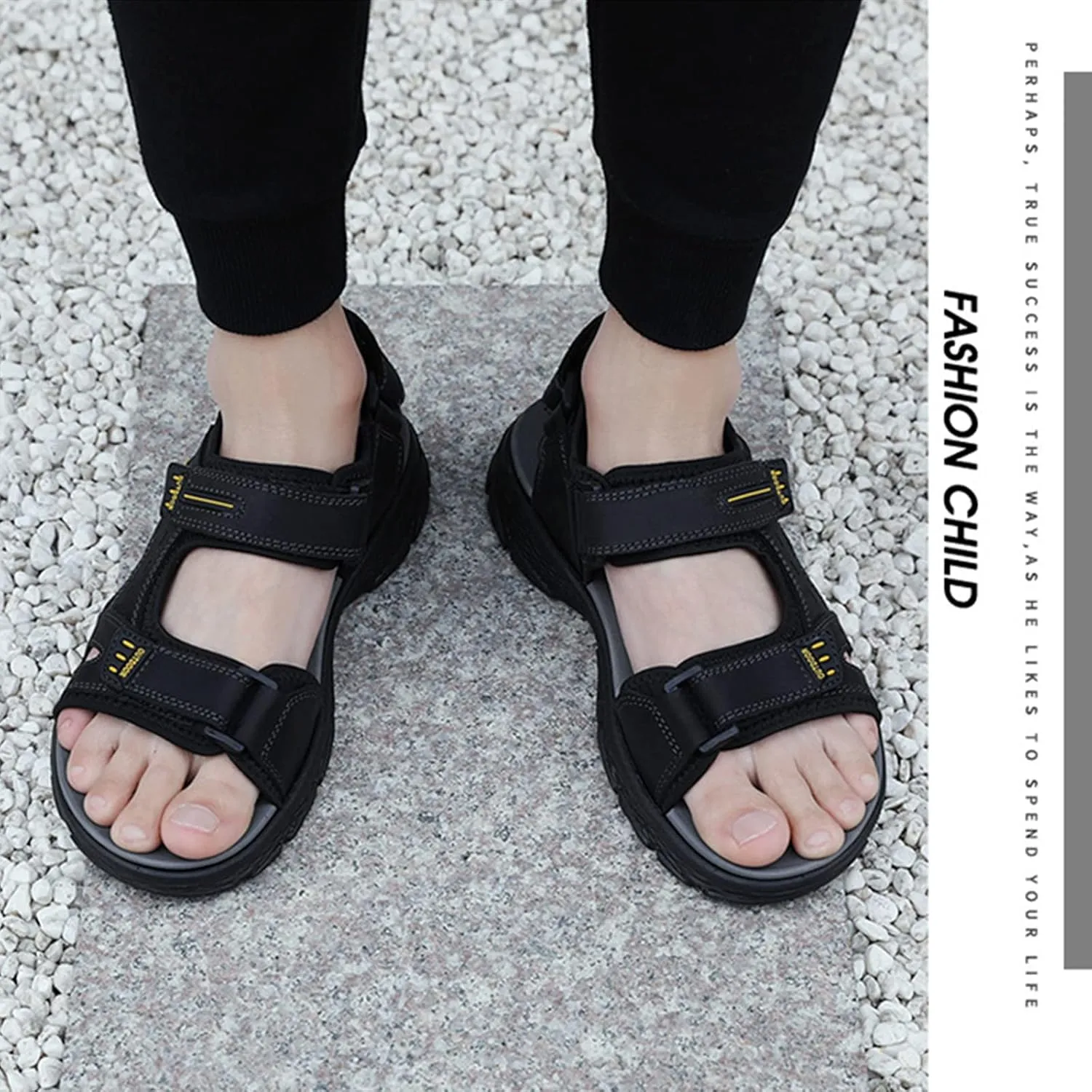 Men's Sandals Leather Open Toe Beach Sandal, Men's Sport Outdoor Hiking Sandals, Lightweight Trail Walking Casual Sandals Water Shoes