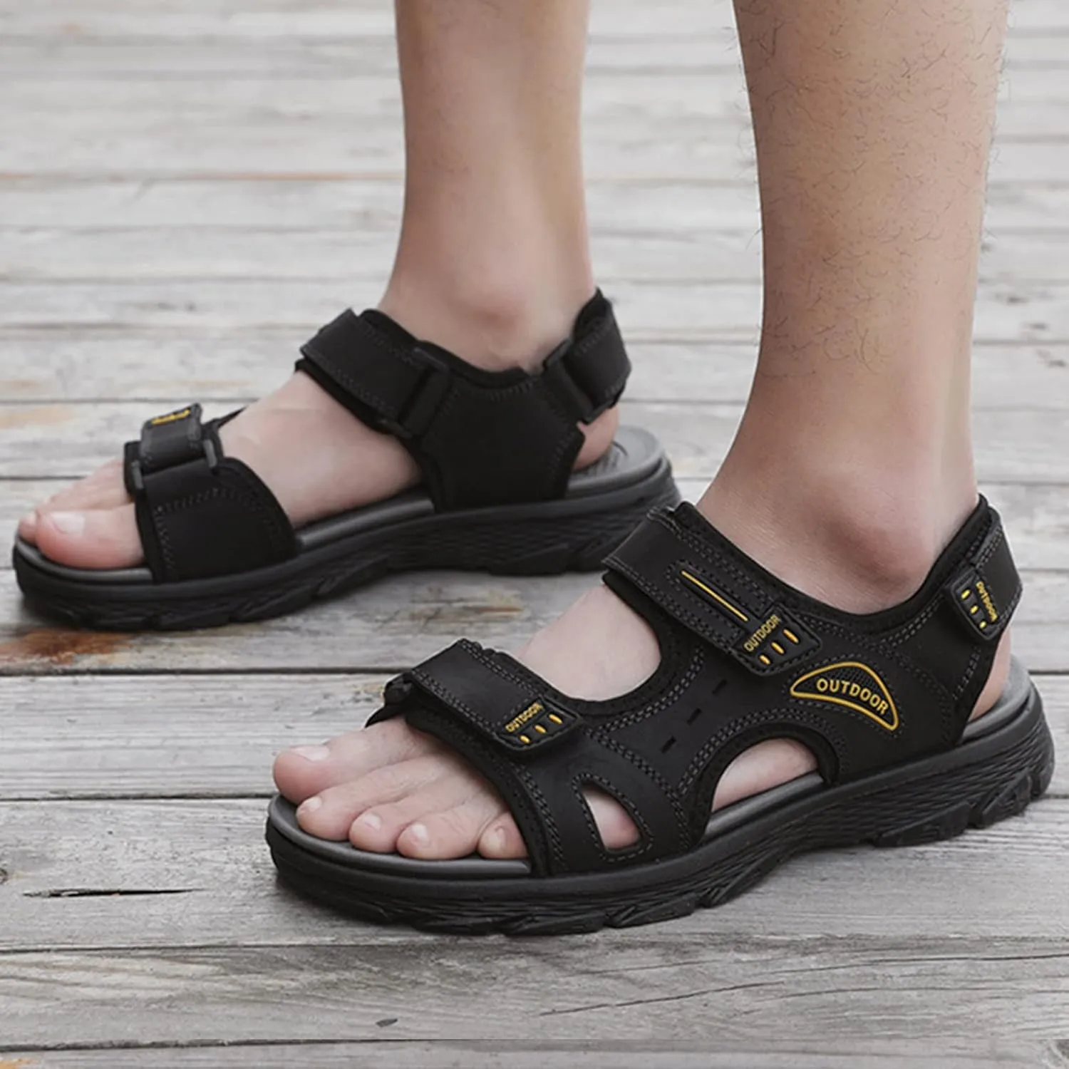 Men's Sandals Leather Open Toe Beach Sandal, Men's Sport Outdoor Hiking Sandals, Lightweight Trail Walking Casual Sandals Water Shoes
