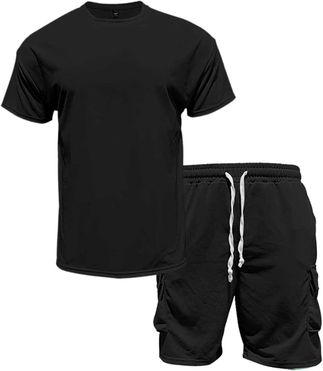 Mens Short Sets 2 Piece Outfits - Casual Summer Short Sleeve Comfy Breathable Sweatsuits Sets for Men with Cargo Pocket