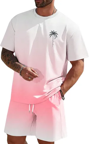 Men's Short Sets 2 Piece Outfits Tropical Graphic Tees and Shorts Sets Beach Vacation Outfits