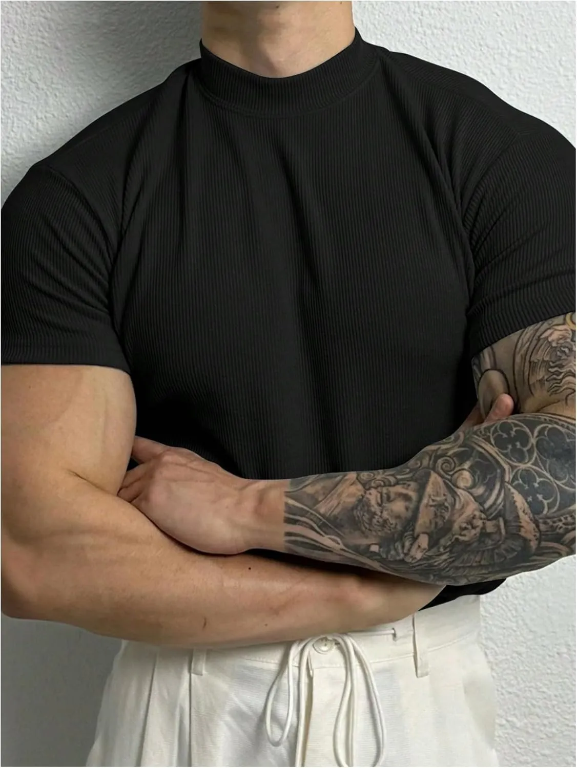Men's Short Sleeve Basic Workout T-Shirt Quick Dry Ribbed Athletic Tee Tops Activewear