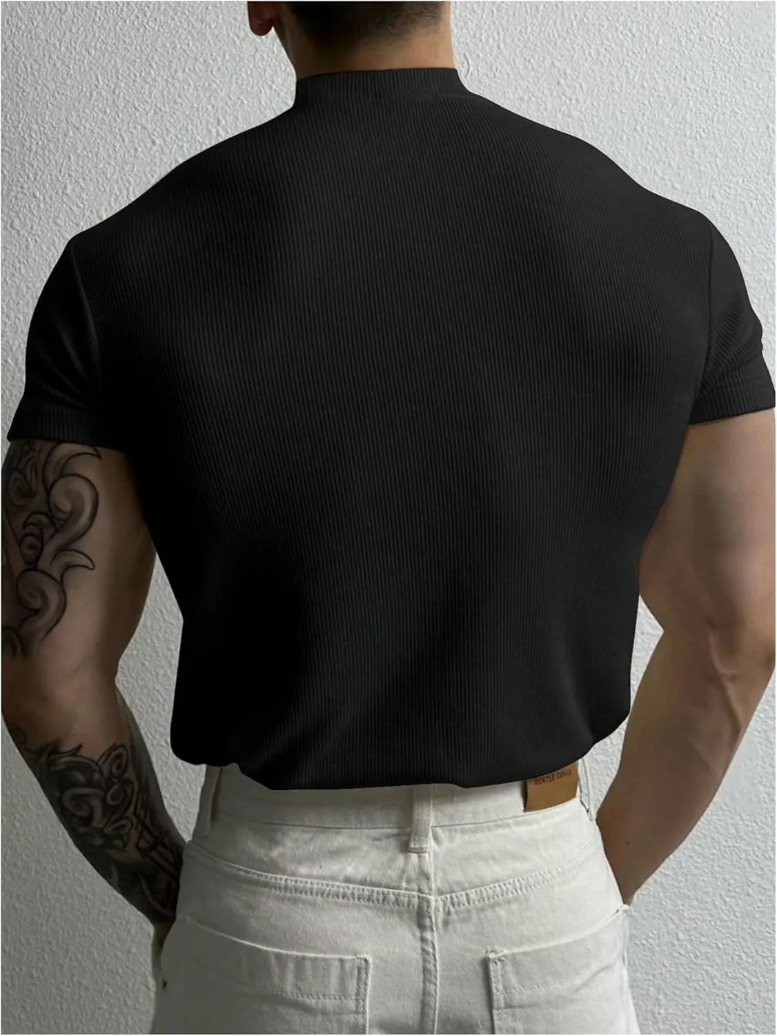 Men's Short Sleeve Basic Workout T-Shirt Quick Dry Ribbed Athletic Tee Tops Activewear