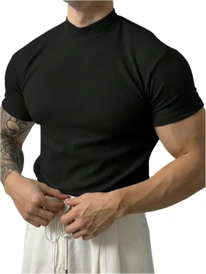 Men's Short Sleeve Basic Workout T-Shirt Quick Dry Ribbed Athletic Tee Tops Activewear