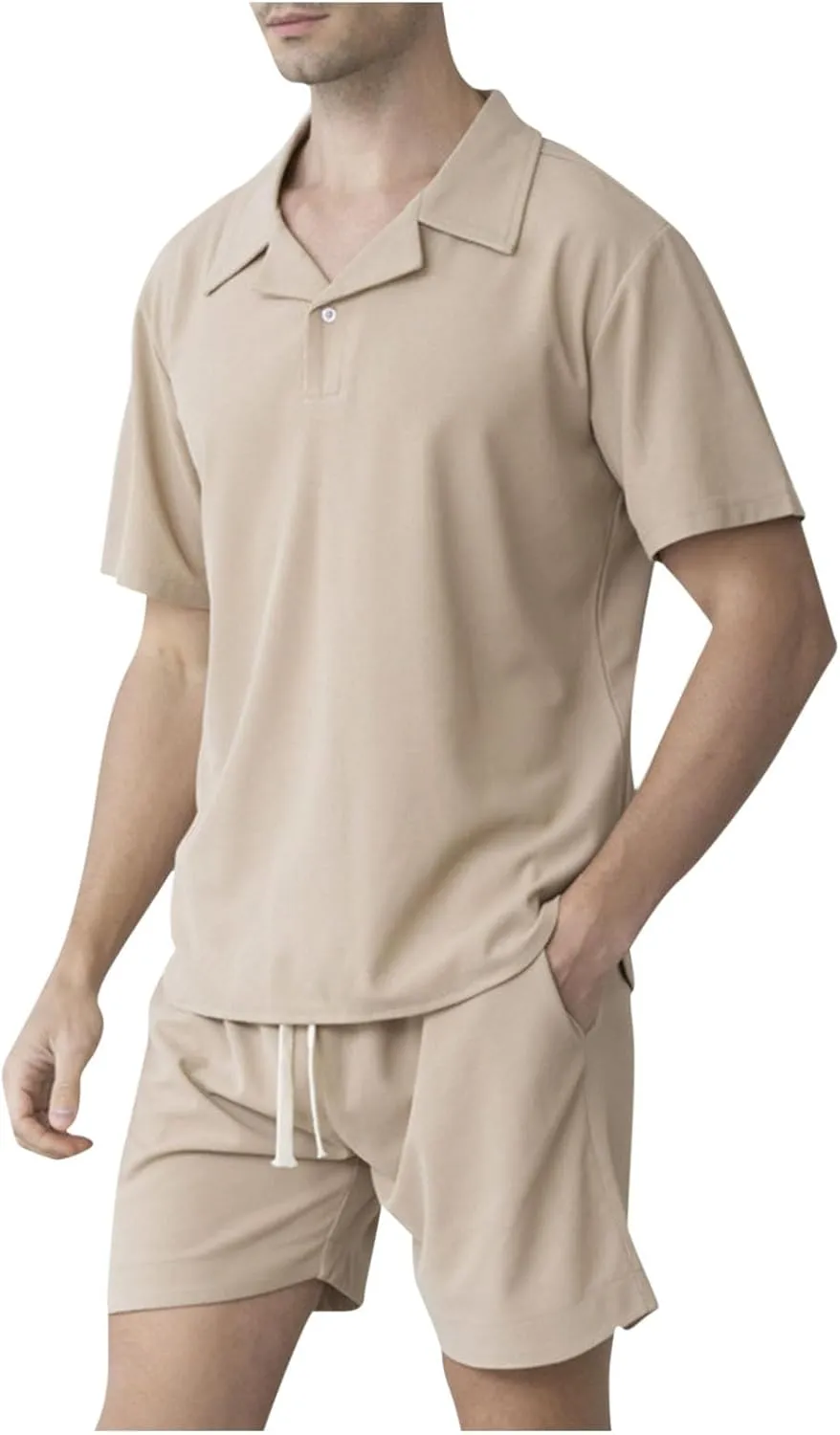 Mens Summer Track Suits 2 Piece Shorts Sets Trendy Solid Comfy Vacation Outfits Mens Lounge Clothing Sets with Pocket