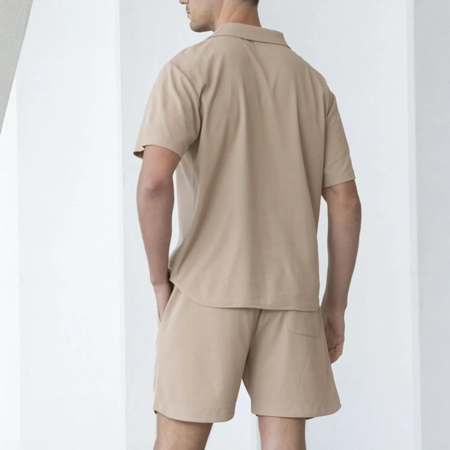 Mens Summer Track Suits 2 Piece Shorts Sets Trendy Solid Comfy Vacation Outfits Mens Lounge Clothing Sets with Pocket