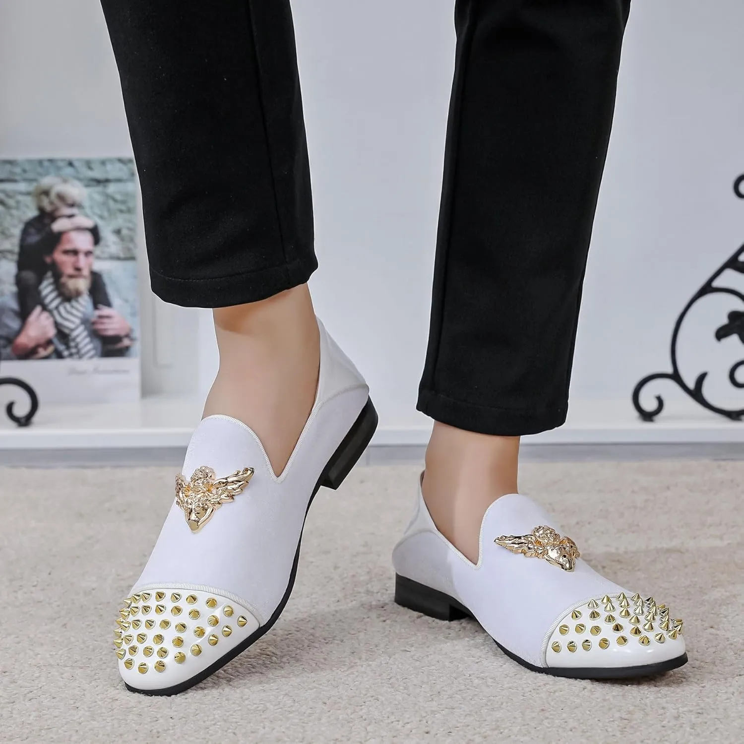 Men's Velvet Loafers Mens Shiny Slip-on Slippers, Classic Formal Wear Fashion Dress Loafer, Penny Party Wedding Dress Shoes for Men